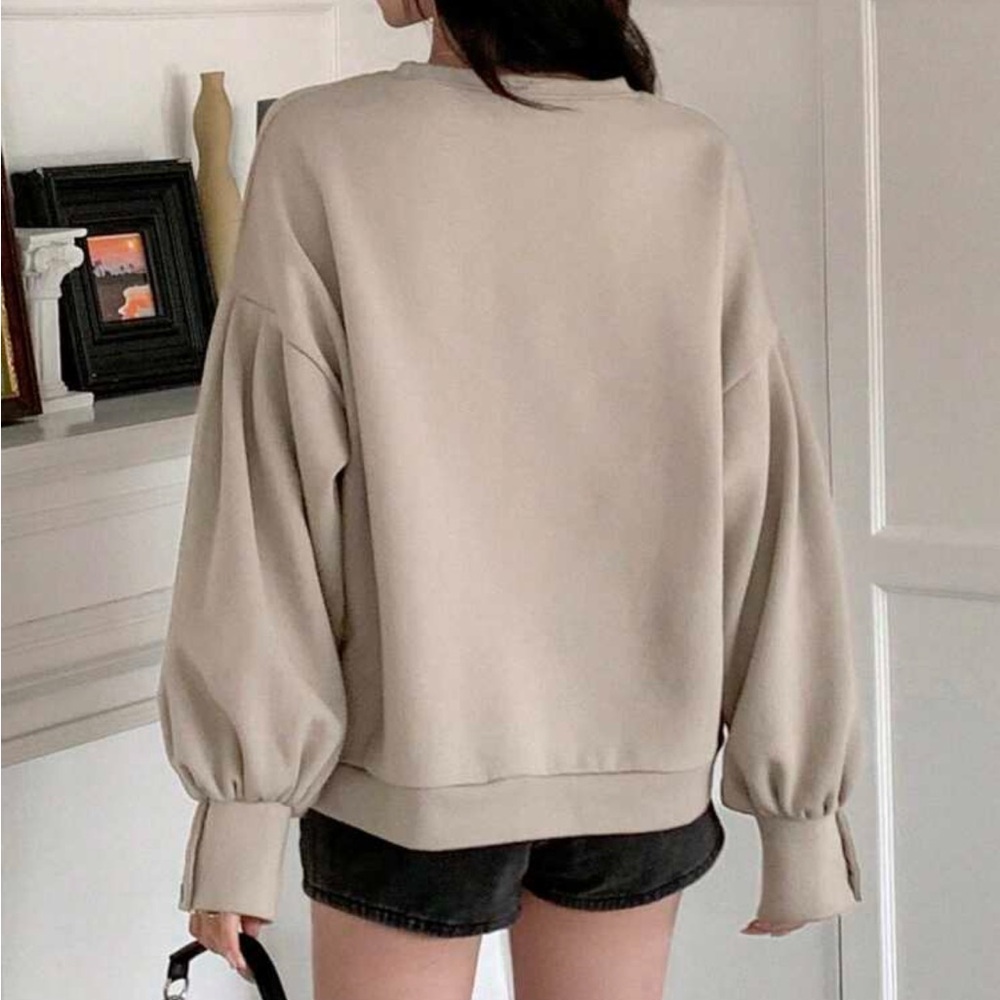 Puff Sleeve Oversized Crew Neck Pullover Sweater … - image 4